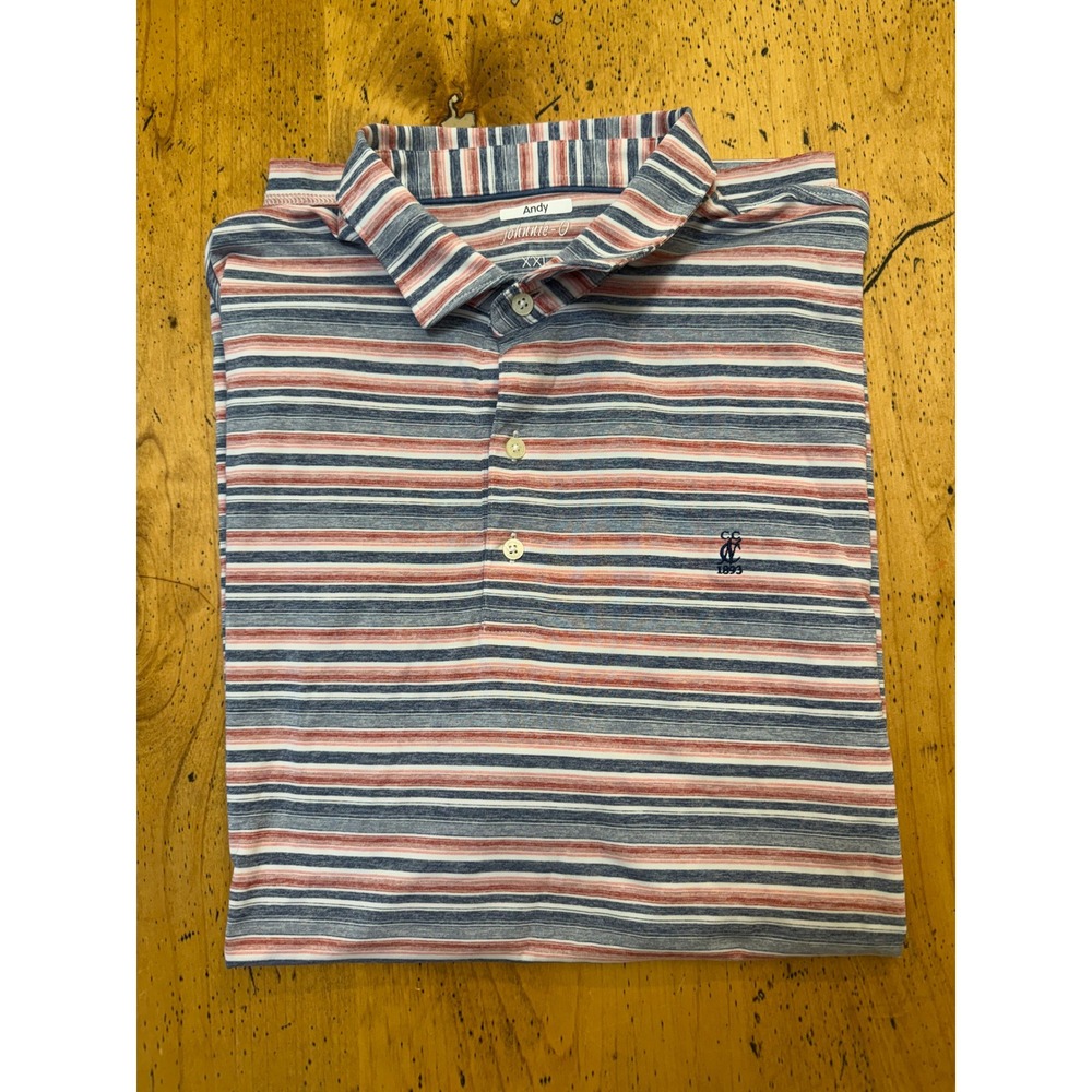Johnnie-O Andy XXL Red White Blue Striped Performance Polo Logo on Chest